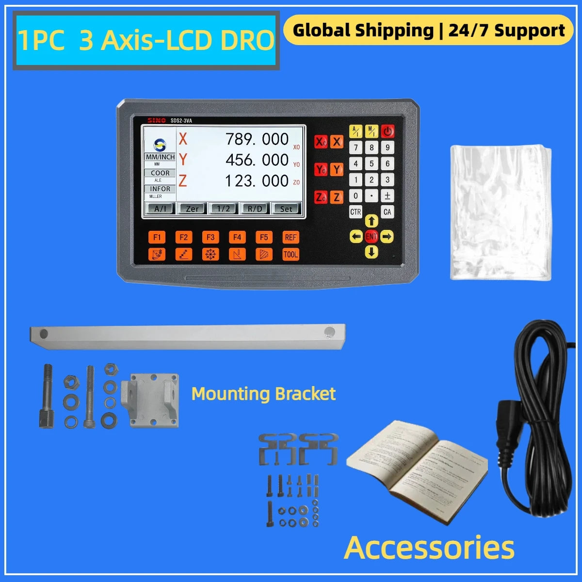 High Accuracy 3 Axis LCD DRO Set Digital Readout and 3 Pieces 0-1000mm 5um 1um Linear Scale Encoder Sensor Grating Ruler