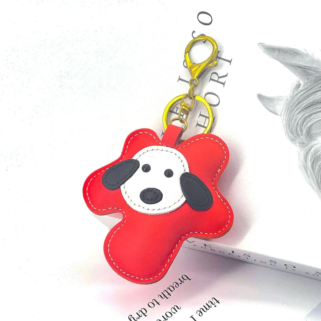 New Cow Leather Dog Keychain Bag Pendant Cute puppy Car Key Ring Luggage Bag Parts Accessories For Women And Men