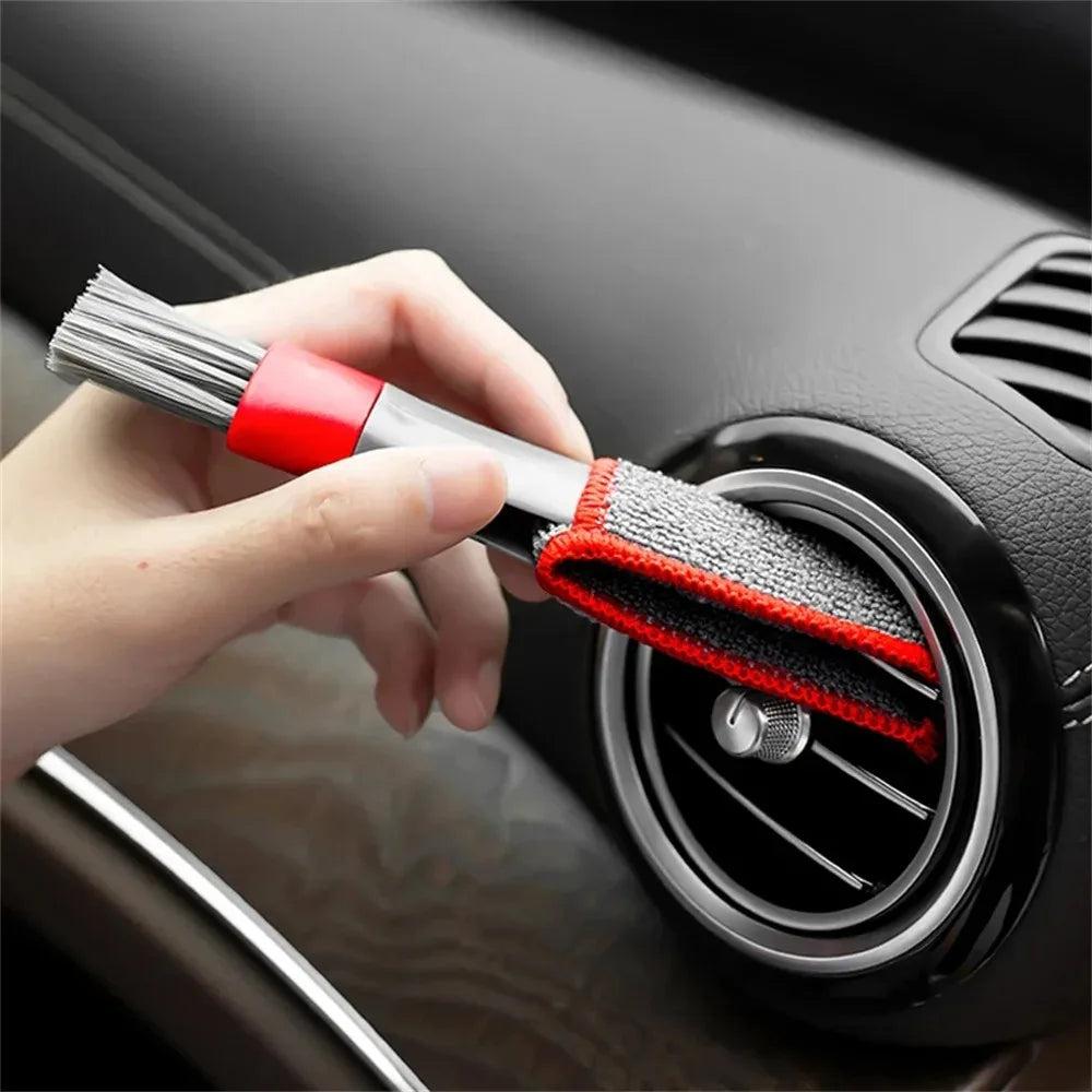 TILONDEX 1/2PCS Soft Nylon Bristle Cleaning Brush with Microfiber Cloth Sleeve for Car Air Vent Auto Interior Gap Detailing