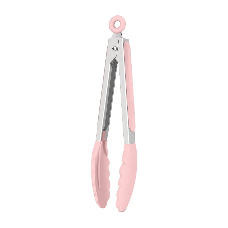 8 Inch Silicone Kitchen Tongs Heat Resistant BPA-Free Stainless Steel BBQ Grill Food Tongs Anti-Slip Cooking Clip for Steak