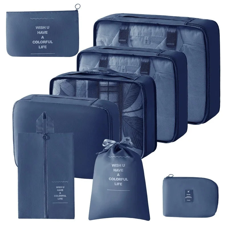 8Pcs Travel Organizer Set Portable Folding Suitcase Packing Cubes for Clothes Shoes Tidy Pouch Luggage Storage Bags