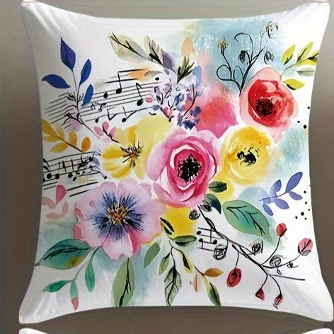 Floral & Musical Notes Double-sided Printed pillow cover Short plush Suitable living rooms bedrooms sofas throw cushion cover