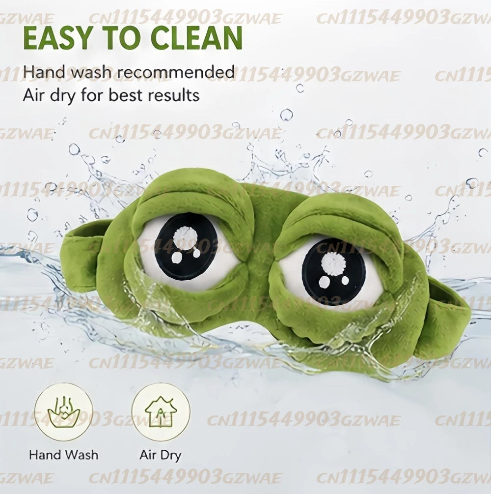Frog Eye Mask for Sleeping, 3D Frog Sleep Mask with Adjustable Eyelids, Funny Plush Blackout Eye Mask, Soft Contoured Sleep Mask