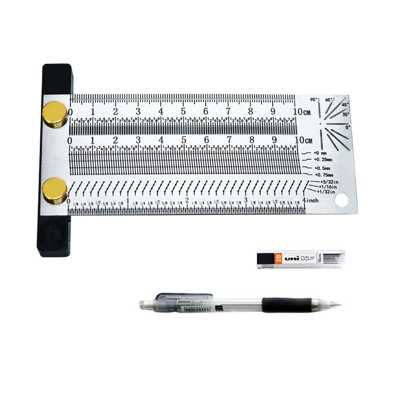 High-Precision Scale Ruler T-Type Hole Ruler Stainless Woodworking 100mm 200mm Scribing Mark Line Gauge Carpenter Measuring Tool