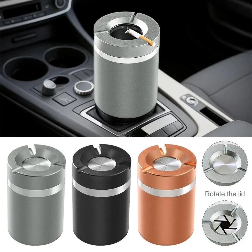 360° Stainless Steel Twist-Lock Ashtray, Windproof Odor-Proof & With Cigarette Holder for Car & Home, Smokeless Cigar Ashtray