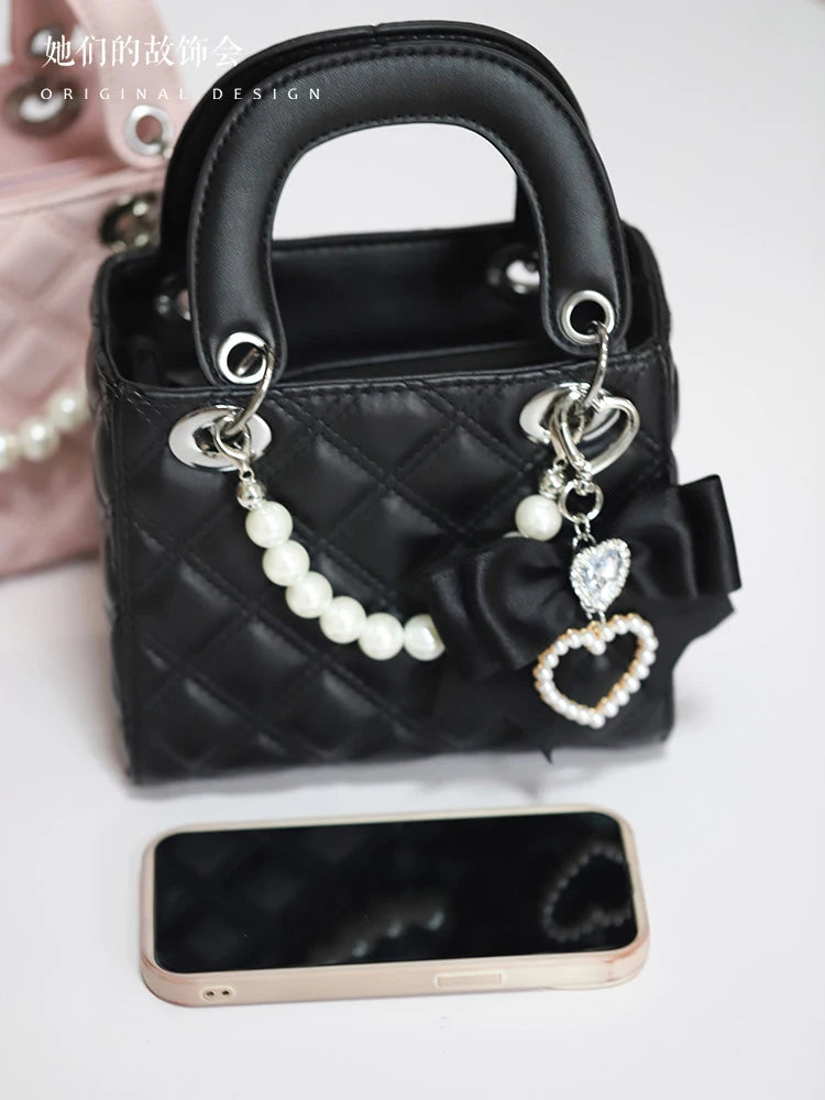 Girls Handbag High School Student JK Uniform Bags Cute Pearl Chains Shoulder Bag Messenger Bag PU Leather Women's Bag
