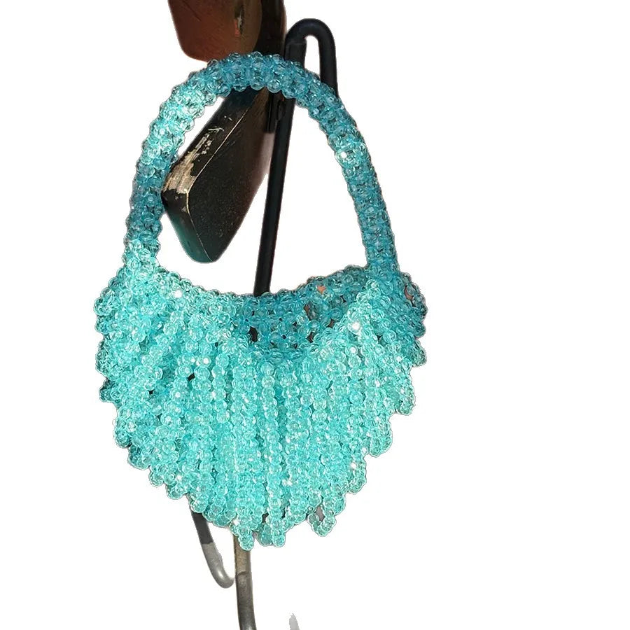 Crystal woven bag water blue temperament translucent hollow open handbag leisure travel bag
