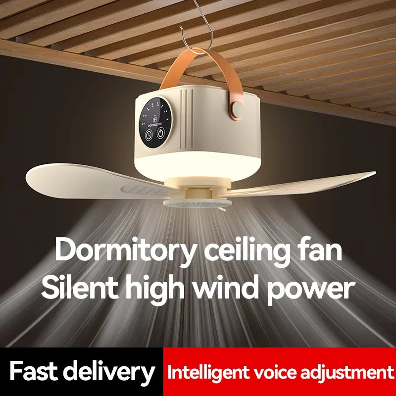 Portable Hanging Ceiling Fan with LED Light & Mosquito Repellent, Remote Control 12H Timing Mini Cooling Fan, Rechargeable Tent