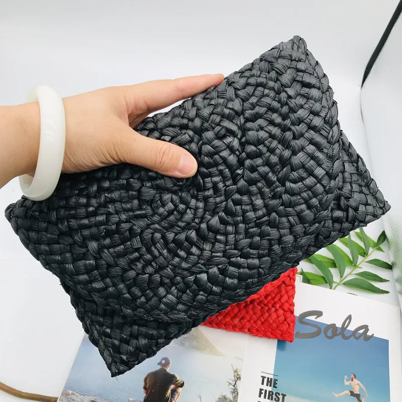 Fashion Corn Husk Handmade Women's Straw Bag Summer New Envelope Wallet Multi-color Beach Holiday Woven Bag Female Coin Purses