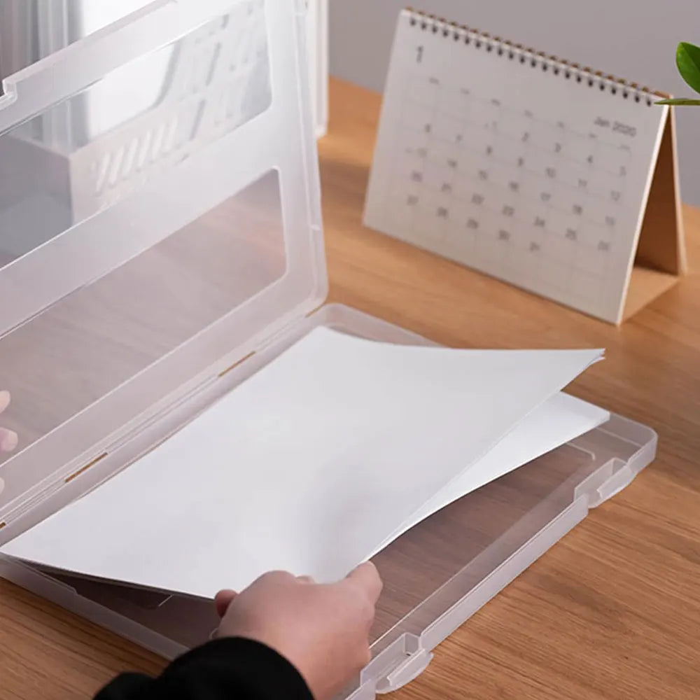 1pc transparent A4 portable project box, plastic document organizer, clipboard paper storage box