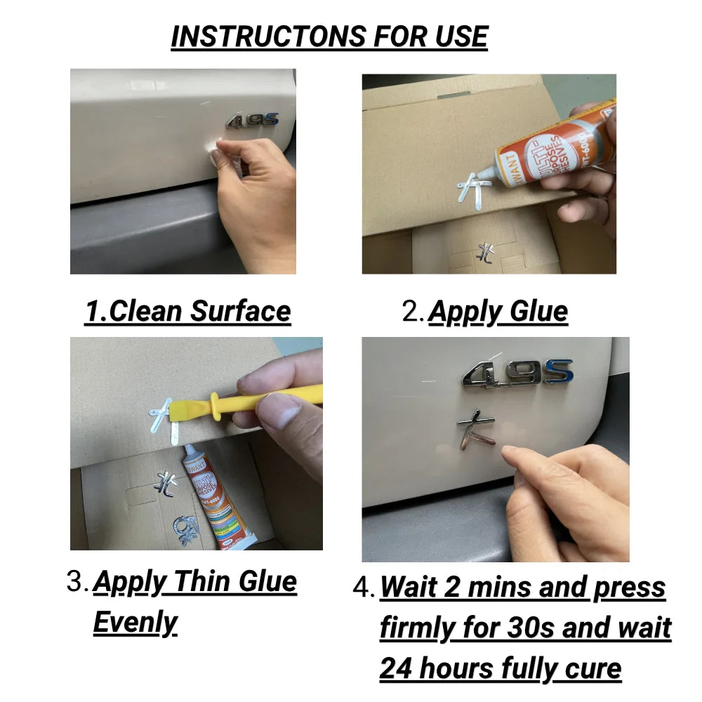 Car Logo Sticking Glue, Waterproof Heat Resistant Adhesive, Fit for Chrome Metal, ABS, Acrylic Car Badge & Interior Parts