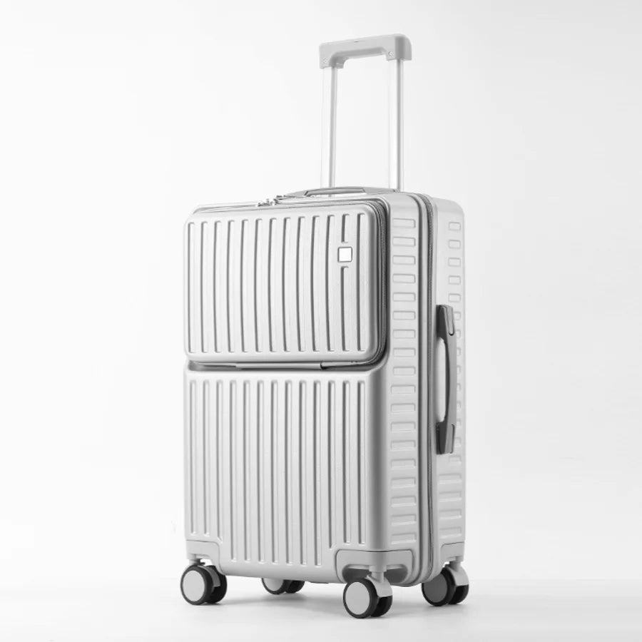 Front-Opening Carry-On Luggage Hidden Phone Holder Wet/Dry Compartment 20" ABS+PC Multi-functional Suitcase Cup Holder Side Hook