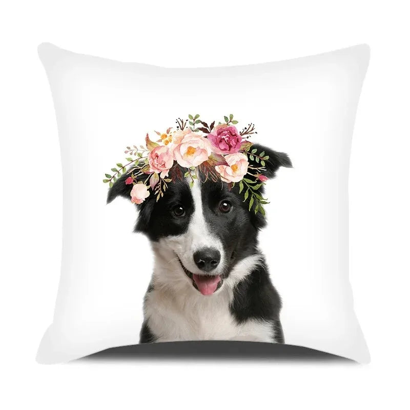 Adorable Pets With Flower Double-sided Printed pillow cover Short plush Suitable living rooms bedrooms sofas throw cushion cover