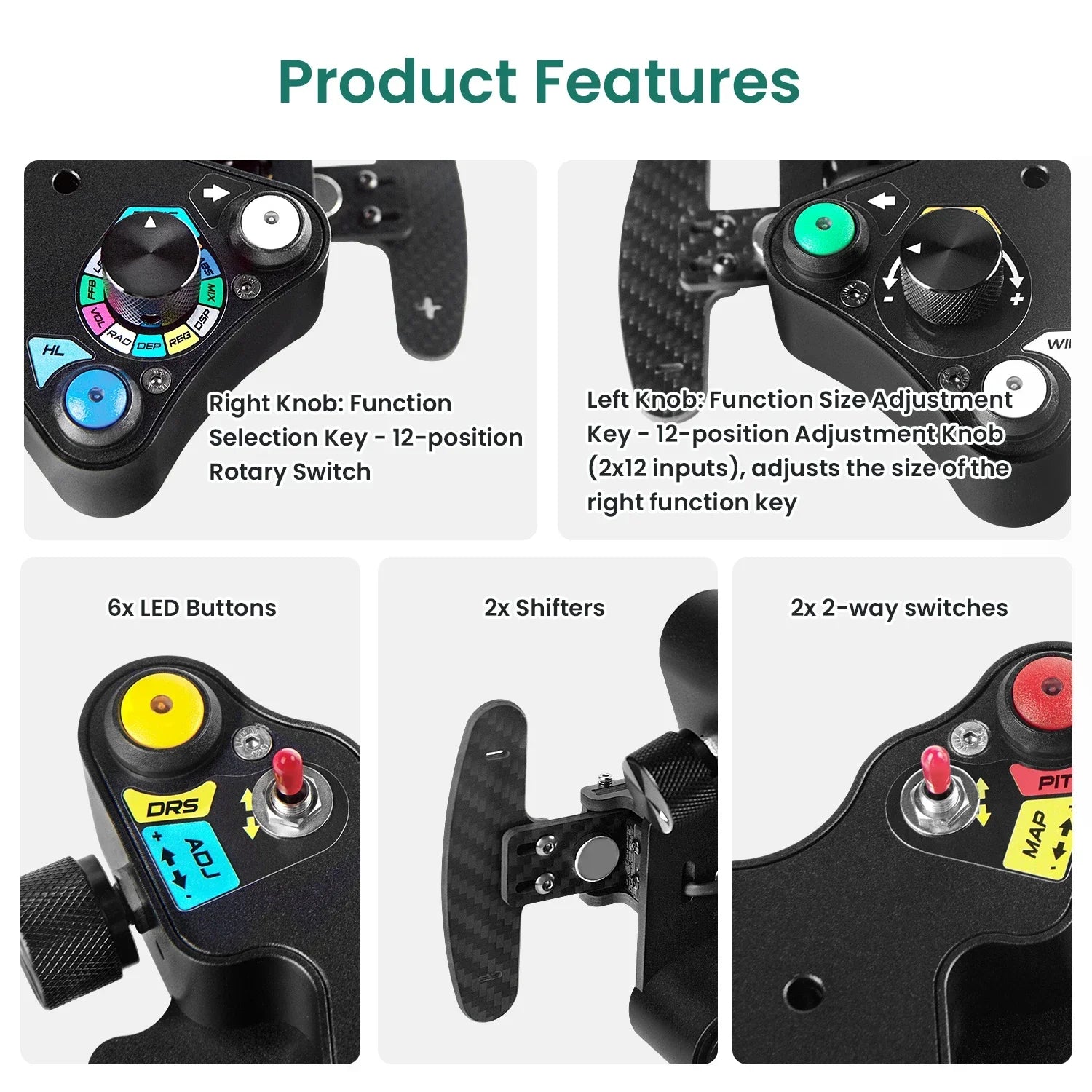 Simracing Steering Wheel Control PC Racing Wheel Led Button Joystick Gaming Paddle Shifter for Logitech G29 Thrustmaster TH8A