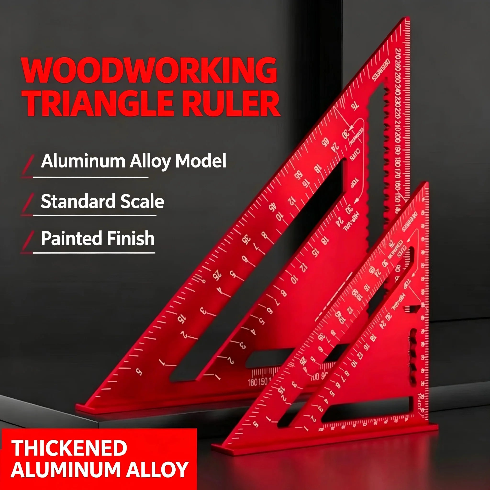Red Triangular Aluminum Precision Square Ruler Woodworking Measuring Tool For Home Decoration Engineering Design