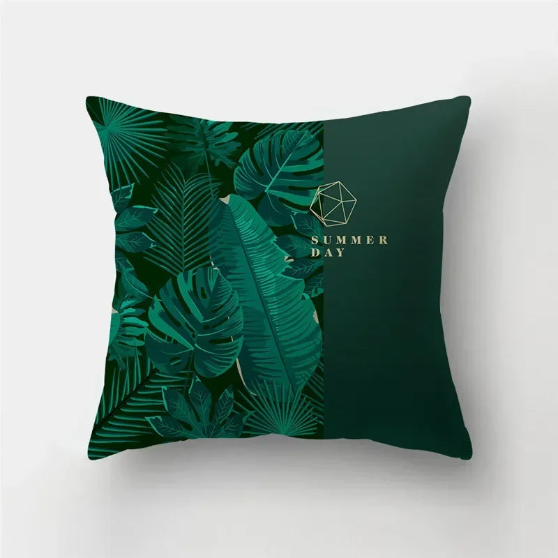 Fresh Summer Leaves Double-sided Printed pillow cover Short plush Suitable living rooms bedrooms sofas throw cushion cover
