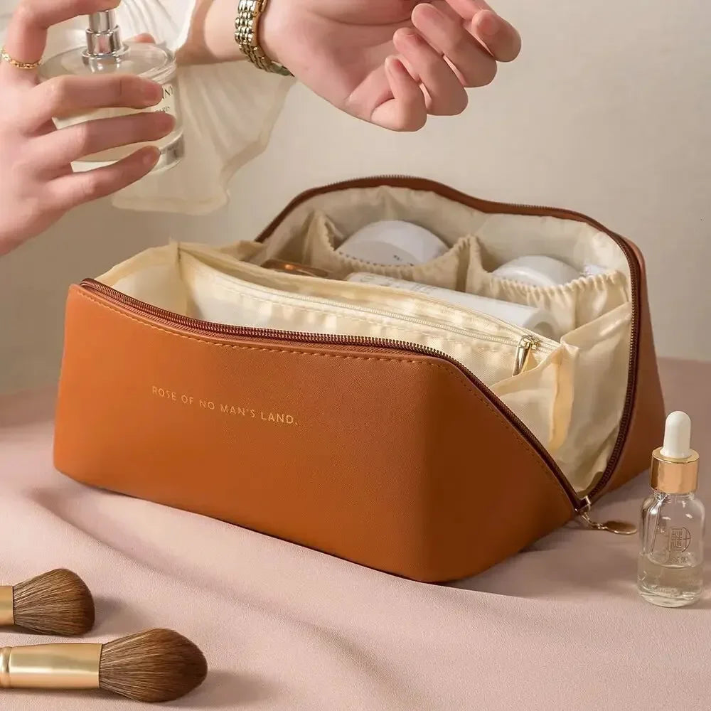 Cosmetic Bag PU Leather Large-capacity Travel Cosmetics Storage Bags Women Portable Handbag Multifunction Waterproof Washing Bag