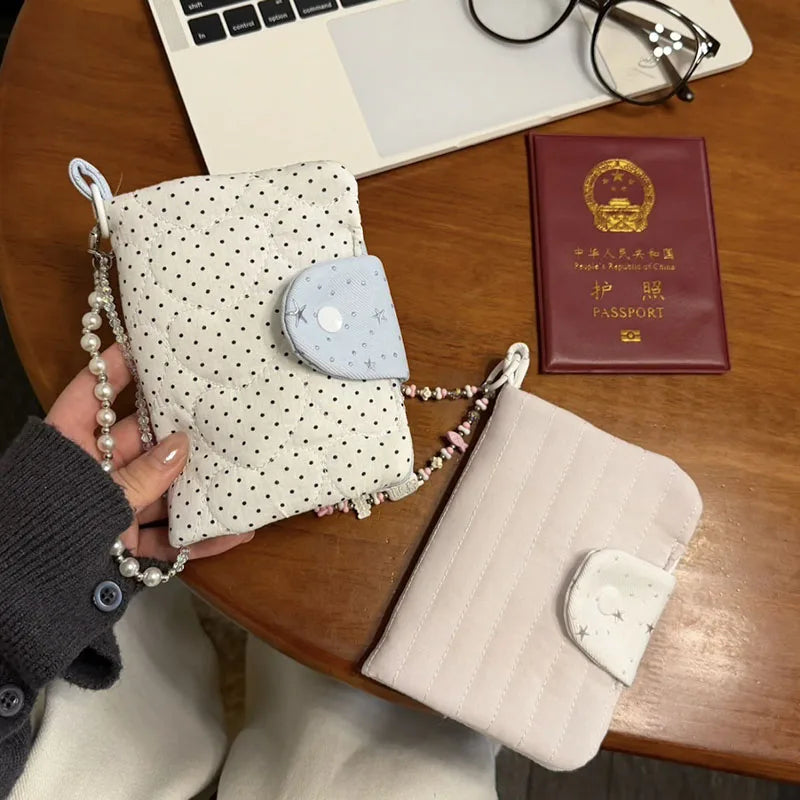 Star Dot Print Women Passport Cover Multifunction Credit Card Purse Passport Holder Plane Ticket Organizer Case Wallet for Girl