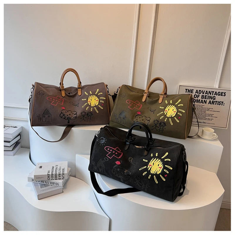 Gym Bag for Woman Graffiti Fitness Handbag Travel Duffle Valise Luggage Shoulder Sports Outdoor Pocket Weekend Crossbody Bag