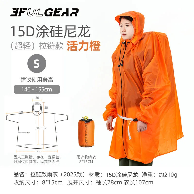 3F UL GEAR Zippered Sleeve Raincoat 15D/210T Nylon Waterproof PU5000MM Outdoor Ultralight Cycling Hiking Jackets Poncho Raincoat