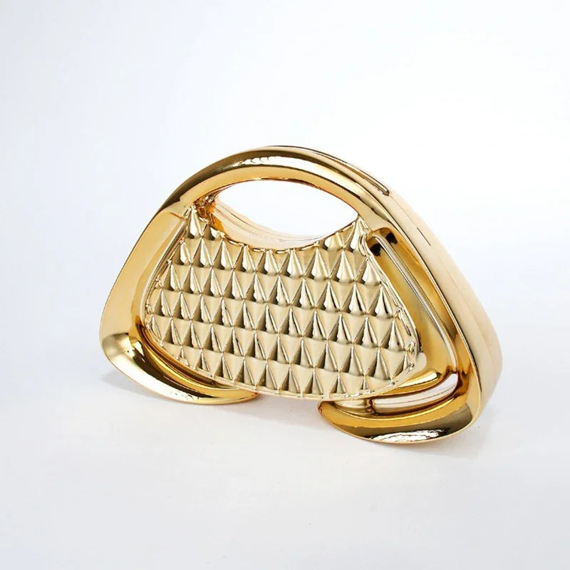 Hardware Metal Frame Clutch Bag Evening Party Purse Geometric Mesh Grid Trapezoid Shape Chain Shoulder Bag Glamorous Handbag