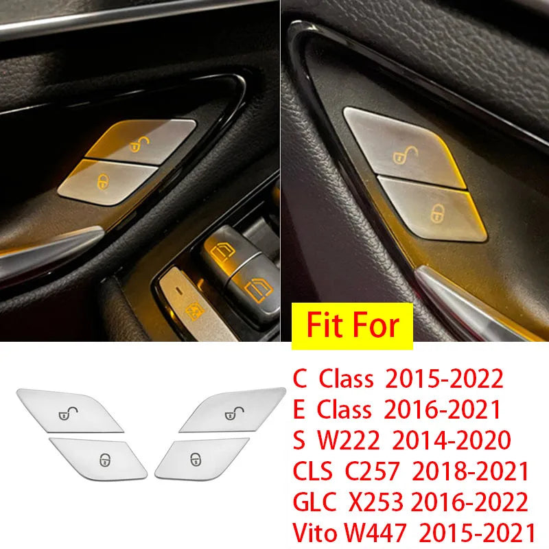 ABS Car Door Lock Unlock Buttons Cover Stickers Fit For Mercedes Benz C E Class GLC W205 W213 X253 Vito W447 Auto Accessories