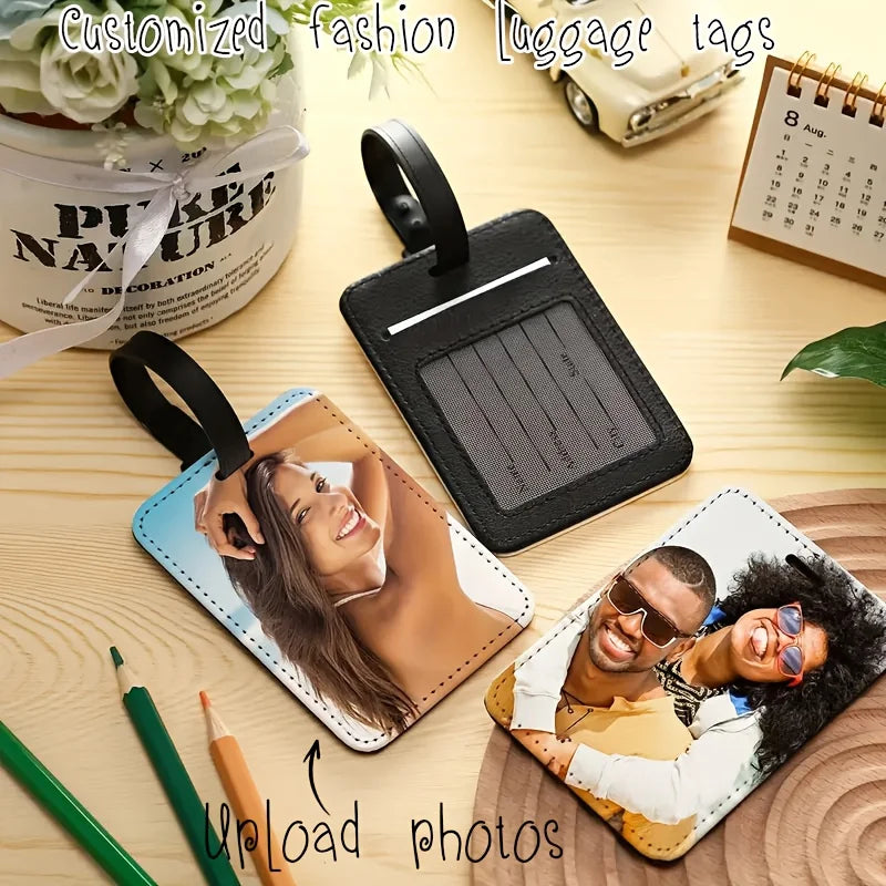 Custom Photo Leather Luggage Tags, Colorful Pattern Boarding Pass Tags Travel Accessories Meaningful Gift for Friends and Family