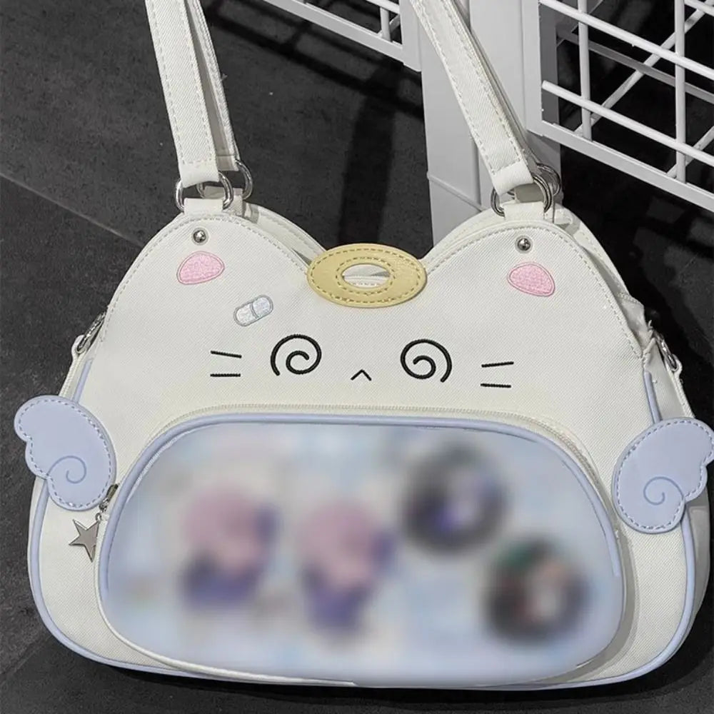 Zipper Bag Kawaii Cat Itabag Cotton  Bag PU Transparent Pocket Badge Storage Bag Small Item Bag Fashion Backpacks Outdoor