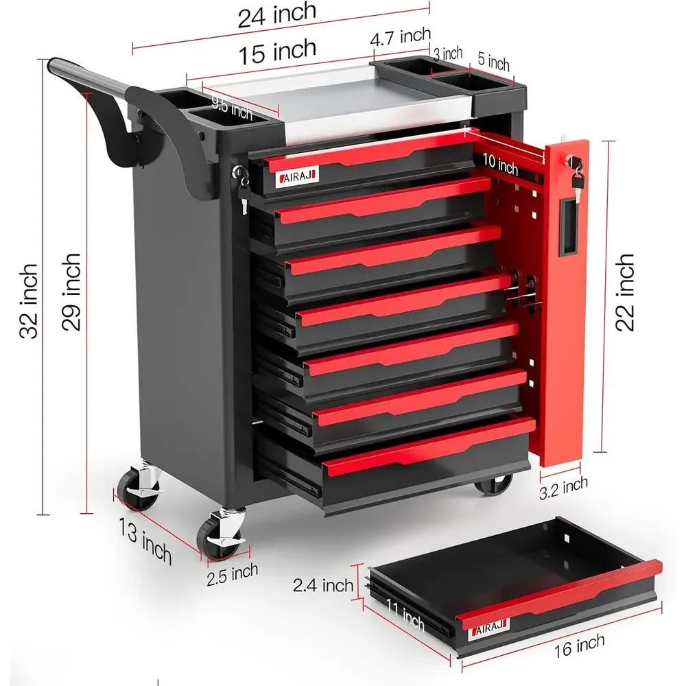 Rolling Tool Chest with Side Drawers and Lockable Storage for Workshop and Garage