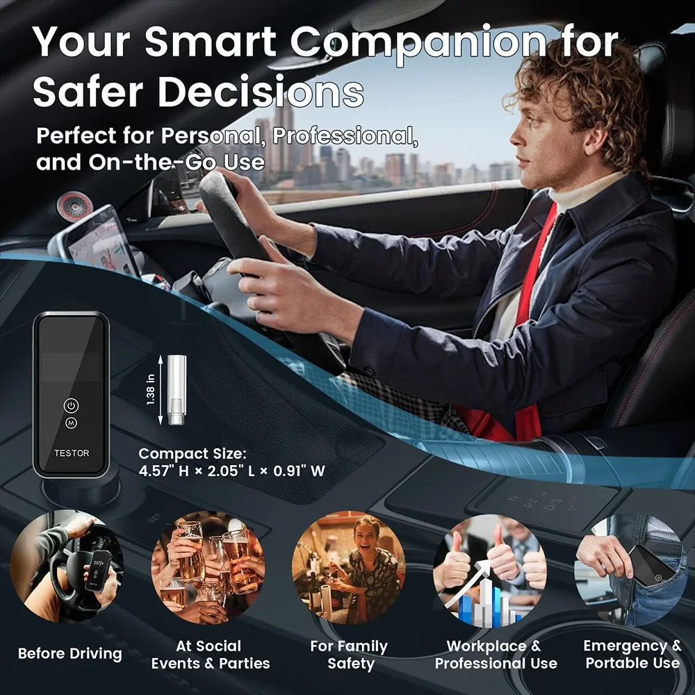 2025 Upgraded Alcohol Tester, 10s Fast & 99.9% Accurate, Portable Battery - Powered with 8 Mouthpieces for Driving Social Safety