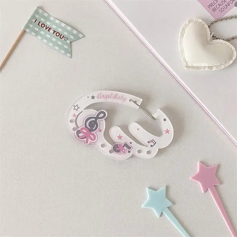 INS Candy Color Wings Shape Acrylic Carabiner Cute Strawberry Clover Mountaineering Buckle Keychain Multipurpose Keyring Hook