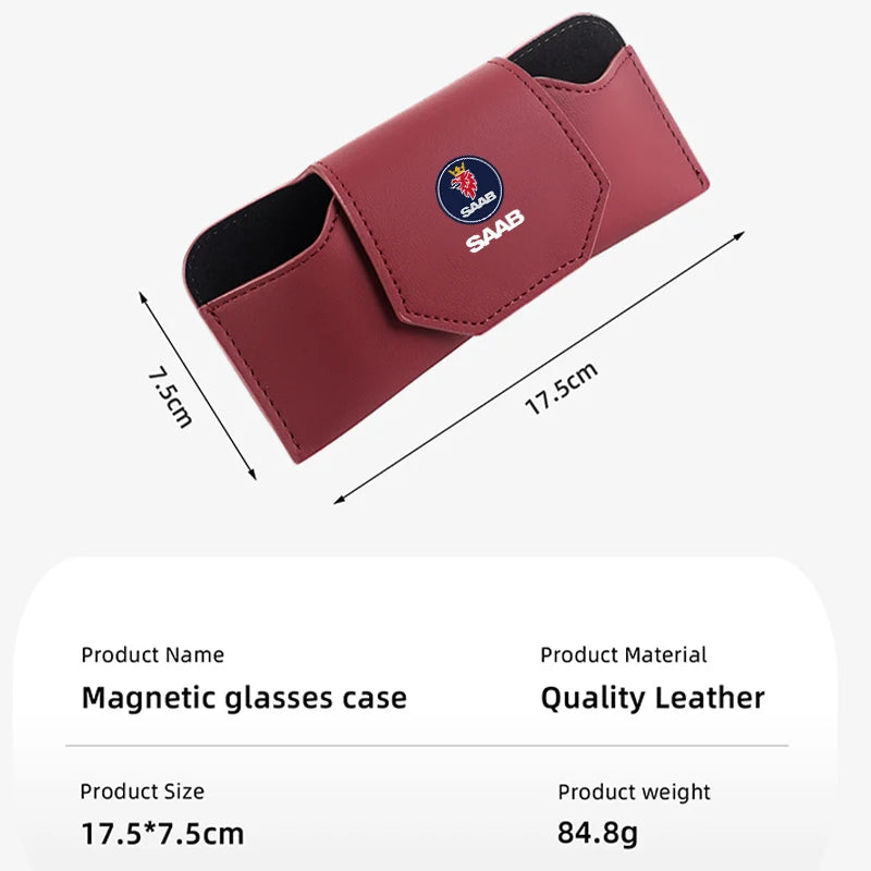 Magnetic Leather Storage Sunglasses Case Car Sun Visor Holder For SAAB Turbo X Monster 9-2X GT750 92 Sweden Decal