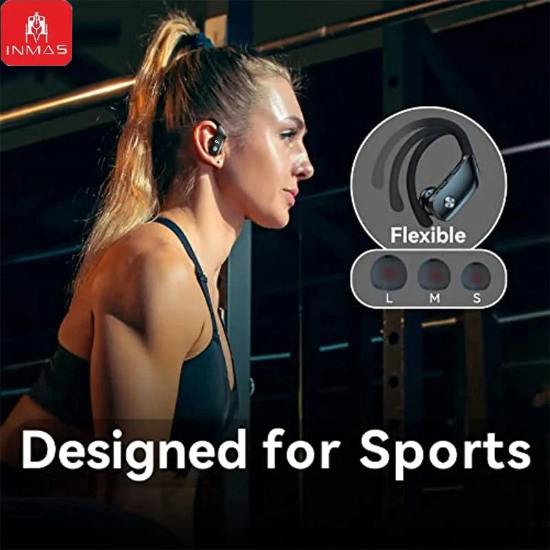 INMAS Wireless Headset T16 Bluetooth EarHook Handsfree Headphones LED Digital Display Earphones Waterproof Sports Gaming Earbuds