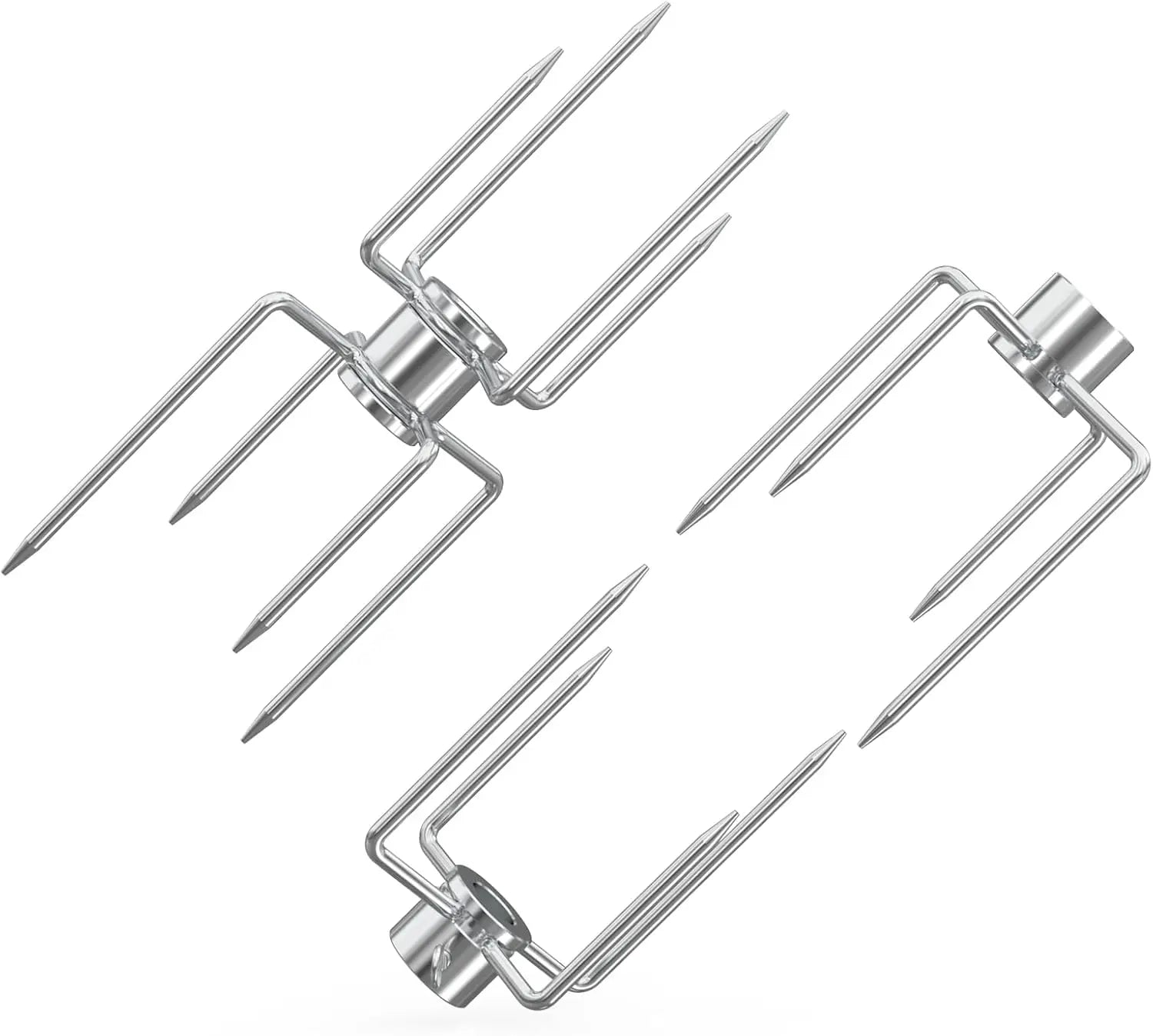 Double Sided Rotisserie Fork 304 Stainless Steel 4 Prong BBQ Grill Skewer 5/16 Spit Rod Outdoor Roasting Camping Meat Tool