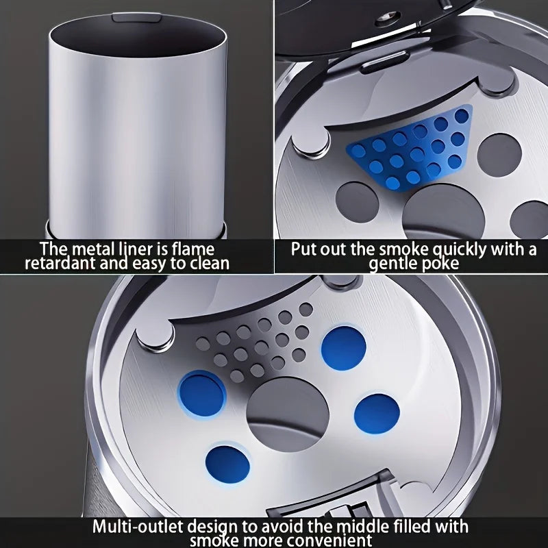 Car Ashtray Portable With LED Light Vacuum Anti-Smell Odorless Cigar Ashtray Mini Trash Can for Cup Holder Accessories