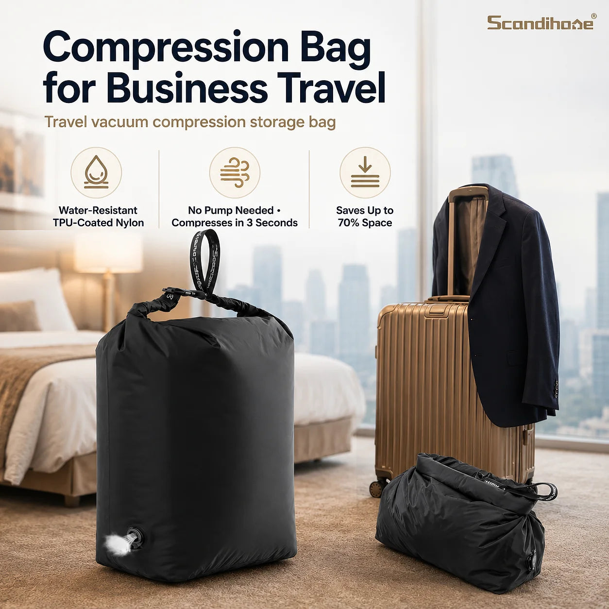 No Pump Compression Bag Business Travel Clothes Organizer Vacuum Storage Bag Luggage Suitcase Space Saving Packing Sack Pouch