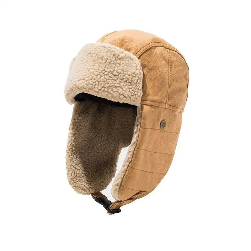 Men's Winter Keep Warm Bomber Hats Thick Windproof Lamb Wool Outdoor Skiing Cap