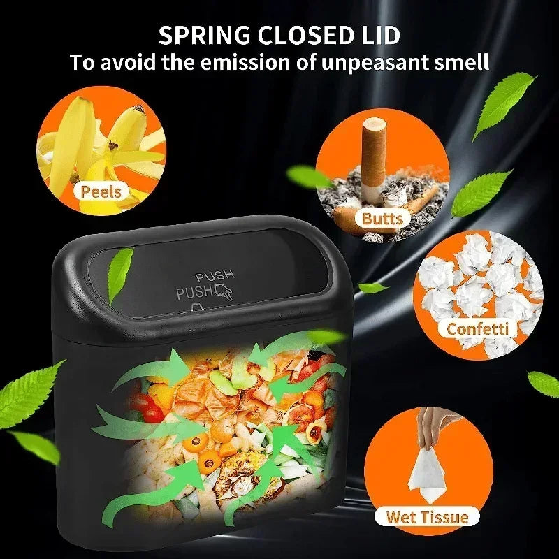 Universal Car Clamshell Trash Bin Hanging Vehicle Garbage Dust Case Storage Box Black Square Pressing Trash Can Accessories