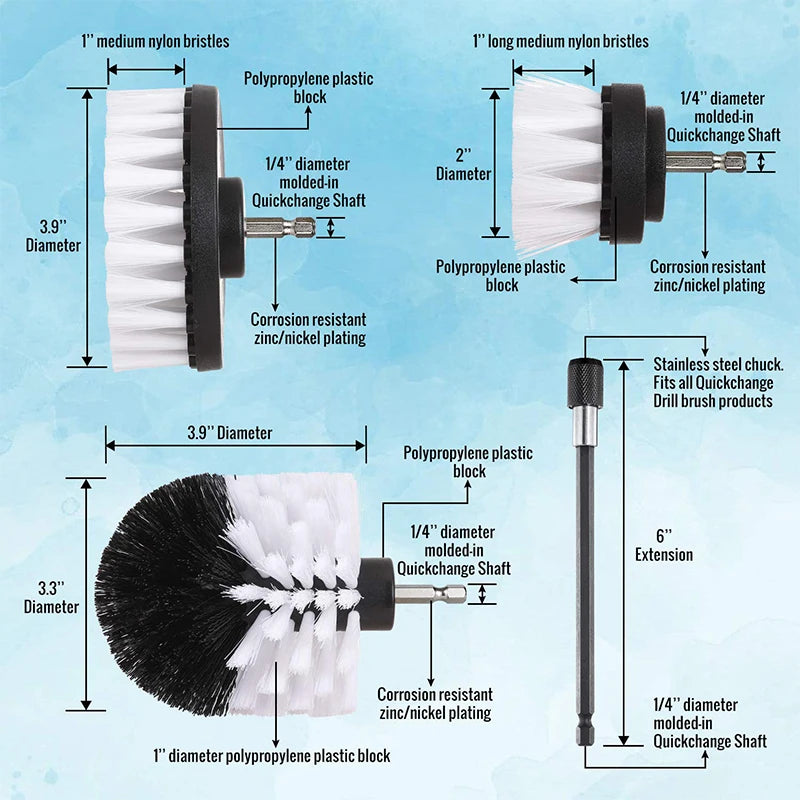 2/3.5/4/5'' Brush Car Polisher Bathroom Cleaning Kit Power Scrubber Brush Attachment Set  with Extender Kitchen Cleaning Tools
