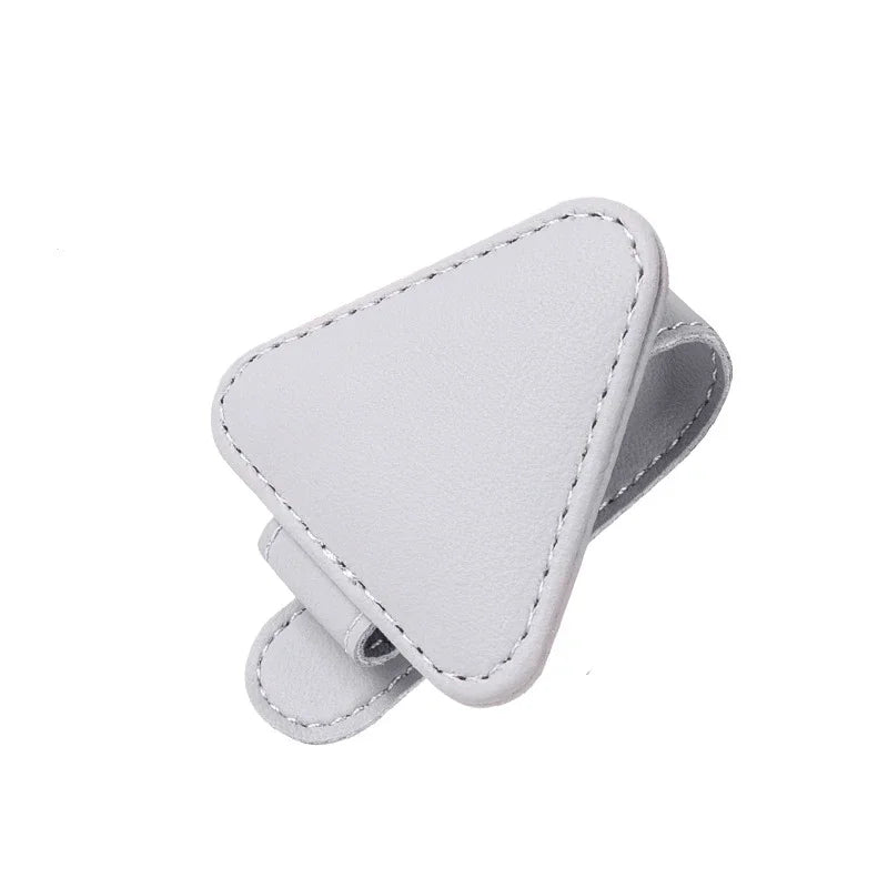 Universal leather car sunshade frame elastic clamp design for vehicle sunglasses storage
