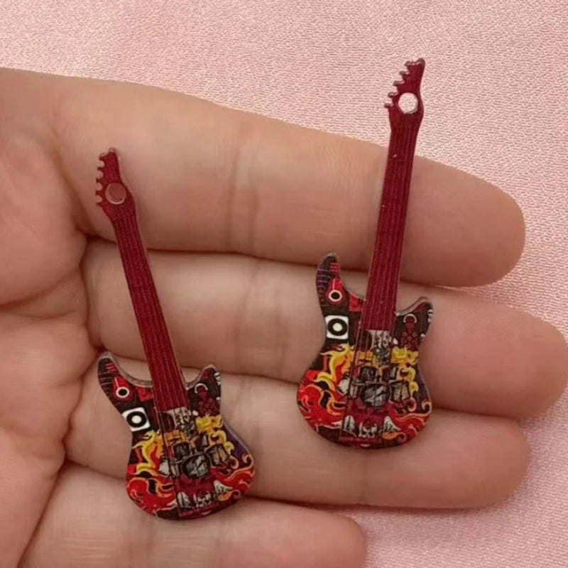 12pcs 16 color printed skeleton guitar acrylic DIY keychain earrings bag handicrafts accessories