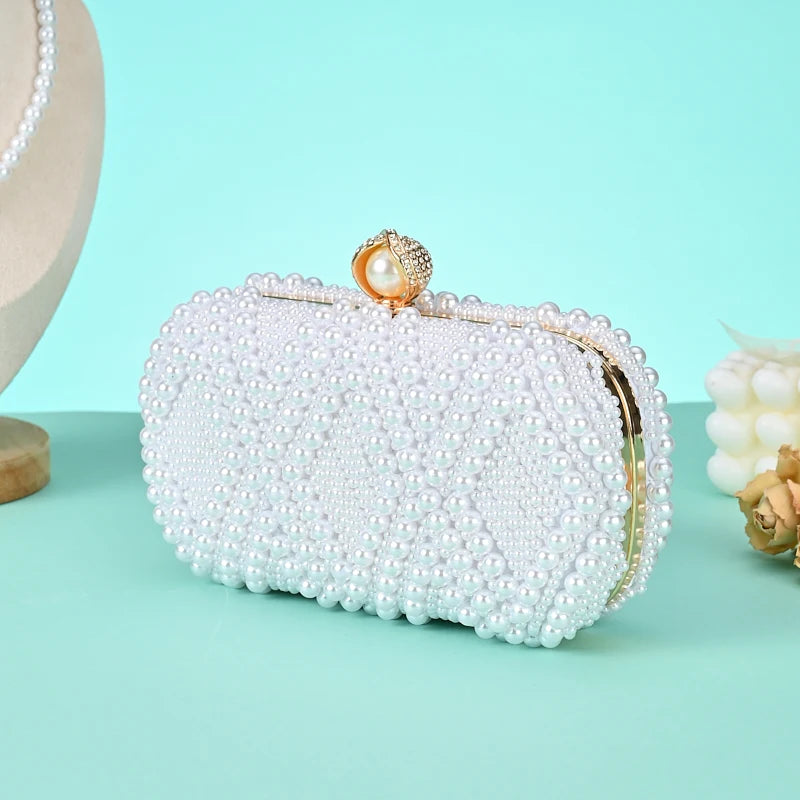 New high-end pearl evening bag with handcrafted beading, versatile for wedding banquet and party dresses, handbag