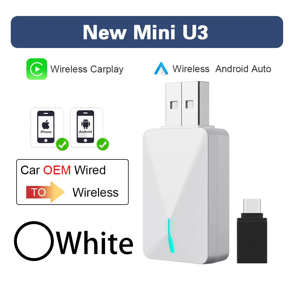 For Hyundai Kia Mazda Mini U3 Smart Box Wireless Carplay Adapter& Android Auto Dongle OTA For Car Wired to Wireless CP/AA