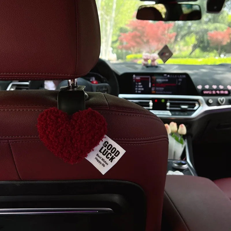 2Pcs Cute Seat Back Car Hook Love Heart Plush Universal Auto Headrest Clothes Handbag Hang Storage Organizers Hooks Holder
