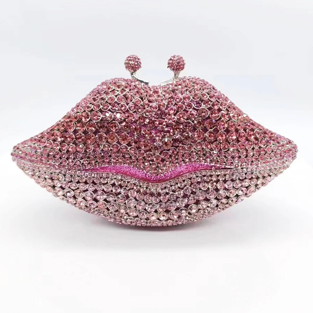 New Arrival Mouth Crystal Evening Bag Yellow/AB Diamond Wedding Bridal Clutches Purses Women’s Rhinestone Mini Minaudier Handbag
