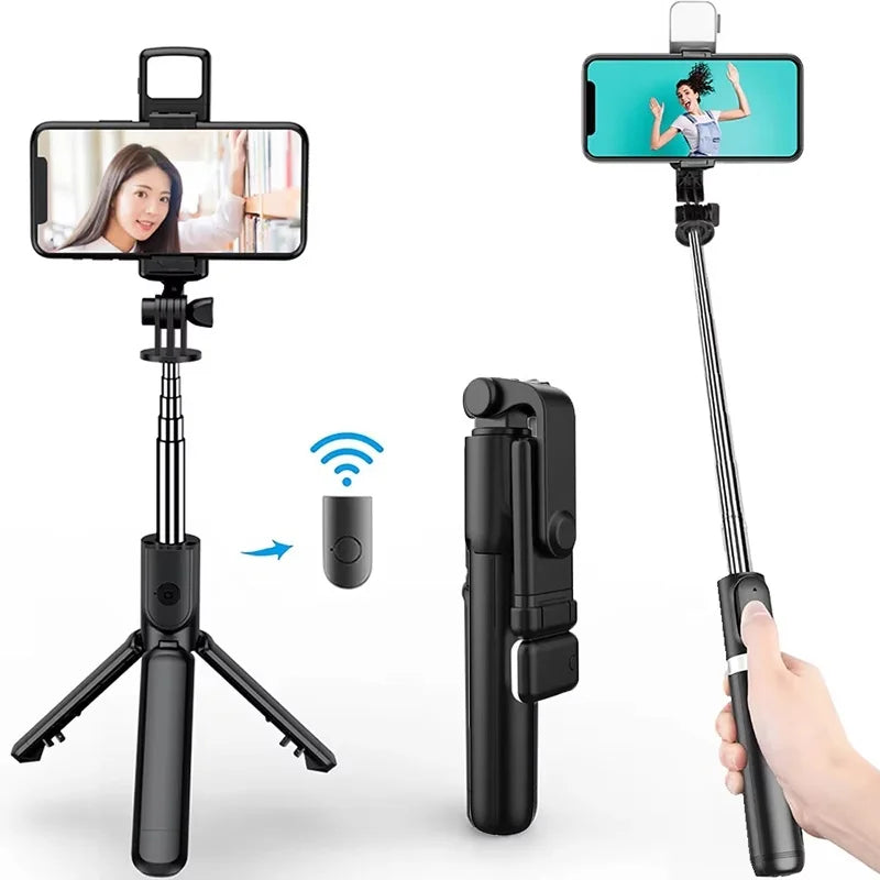 Foldable Phone Selfie Stick Cell Phone Tripod With Extension Rod Bluetooth Remote Control For Android IOS Smartphone Shoot Vlog