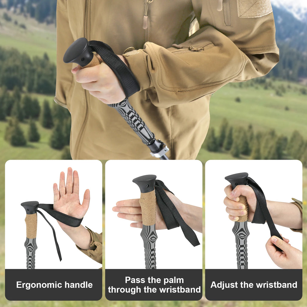 The New Foldable Trekking Pole Is Portable, Easy to Store, Freely Adjustable in Length, Sturdy, Stable, Non-Slip, Shock-Absorbing, and Has Strong Load-Bearing Capacity. It Is a Great Helper for Outdoor Climbing, Hiking, and T