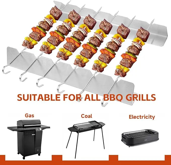 Skewer Holder Anti-slip Groove Stainless Steel Heavy Duty Long BBQ Tools Barbecue Grilling Shish Kabob Rack Outdoor Tools