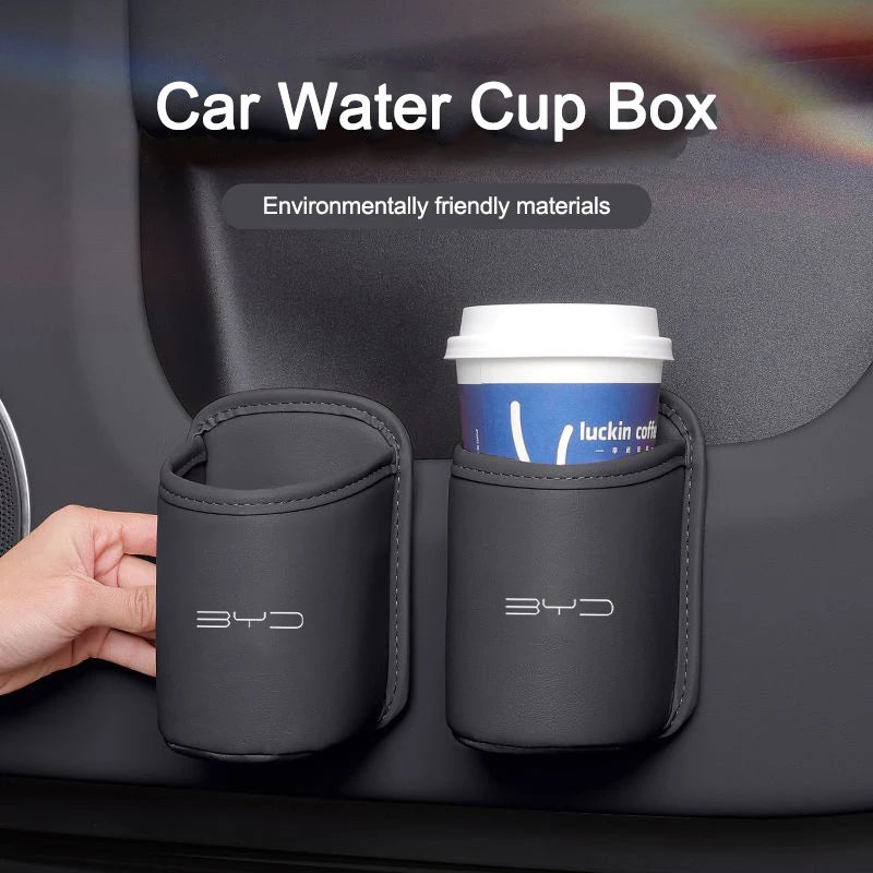 Leather Storage Box Car Door Water Cup Holder Back Seat Drink Rack For BYD Seal F3 Atto 3 Tang Qin Han Song Plus Accessories