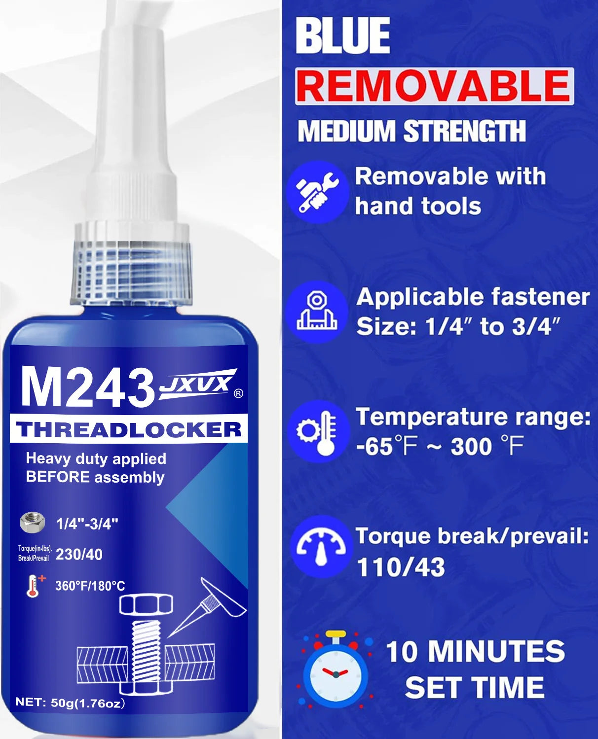 50ML Threadlocker 243-271 Blue-Red High Strength Quickly Cured  Locking Agent , Strong Adhesive Primerless Oil Tolerant Thread Locker Seal for Machinery Motor Engine Compressor.